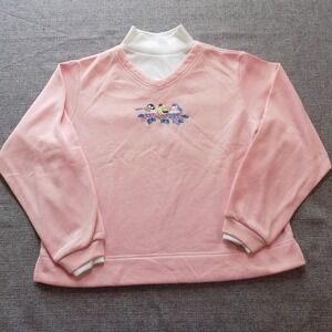 220 Hickory Sweatshirt Women Medium Pink Good Bird Embroidery Layered Mock Neck